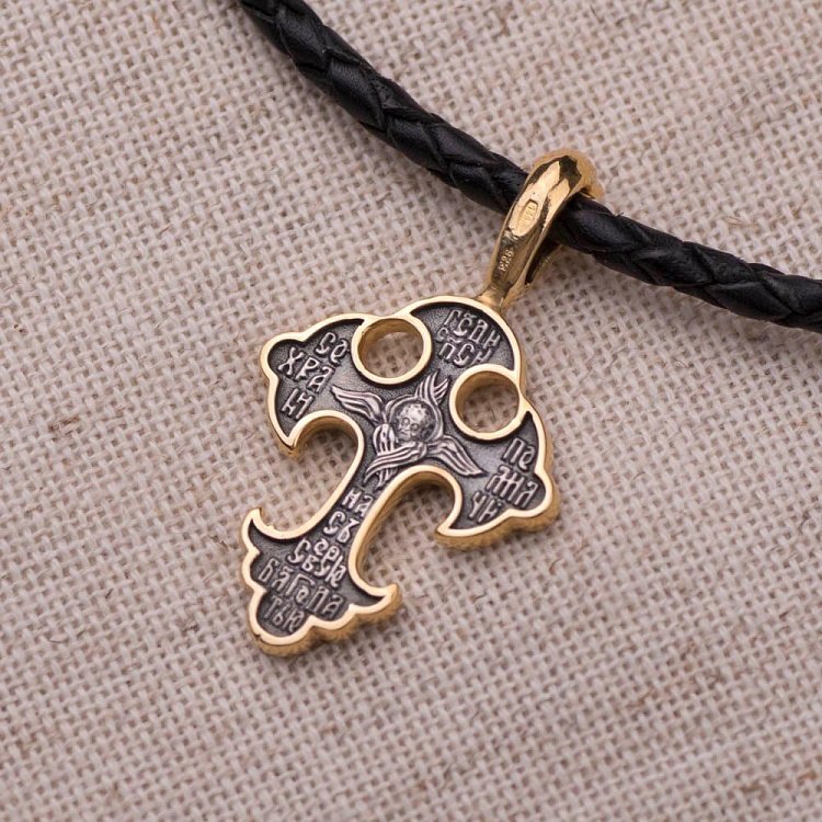 Срібний православний хрестик з позолотою "Спас Нерукотворний. Прп. Петро і Февронія Муромське. Свт. Микола Мирлікійський" 131390 від ювелірного магазину Онікс - 4