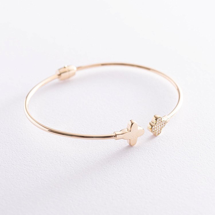 Золотий браслет "Конюшина" (фіаніт) б04494 від ювелірного магазину Онікс