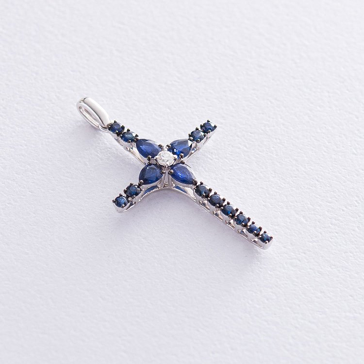 Золотой крестик с бриллиантами и сапфирами MP8086Cgm от ювелирного магазина Оникс