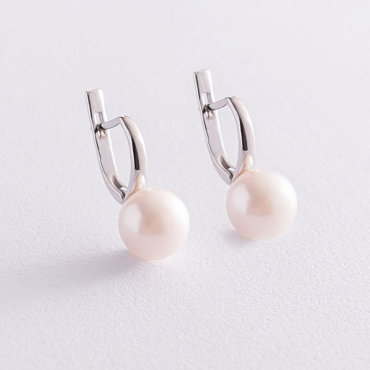 Серебряные серьги с жемчугом 2449/1р-PWT от ювелирного магазина Оникс