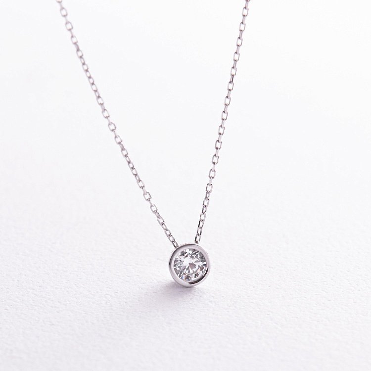 Колье с одним фианитом (белое золото) кол02278 от ювелирного магазина Оникс
