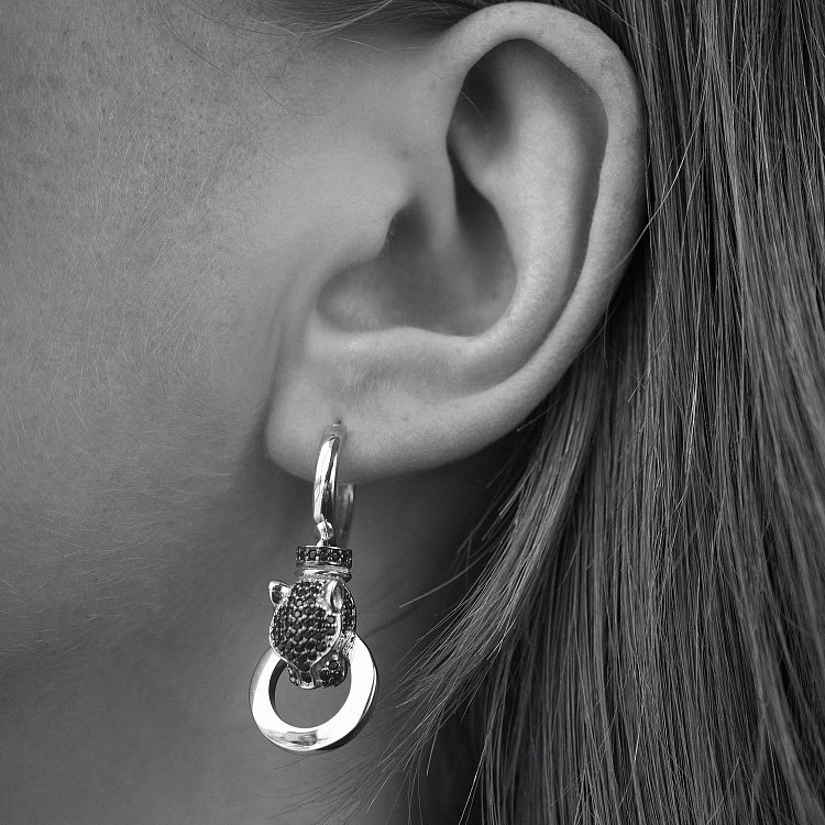 Золотые серьги "Пантеры" с фианитами с07161 от ювелирного магазина Оникс - 6