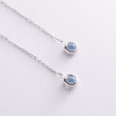 Золотые серьги - протяжки с топазами с07964 №7