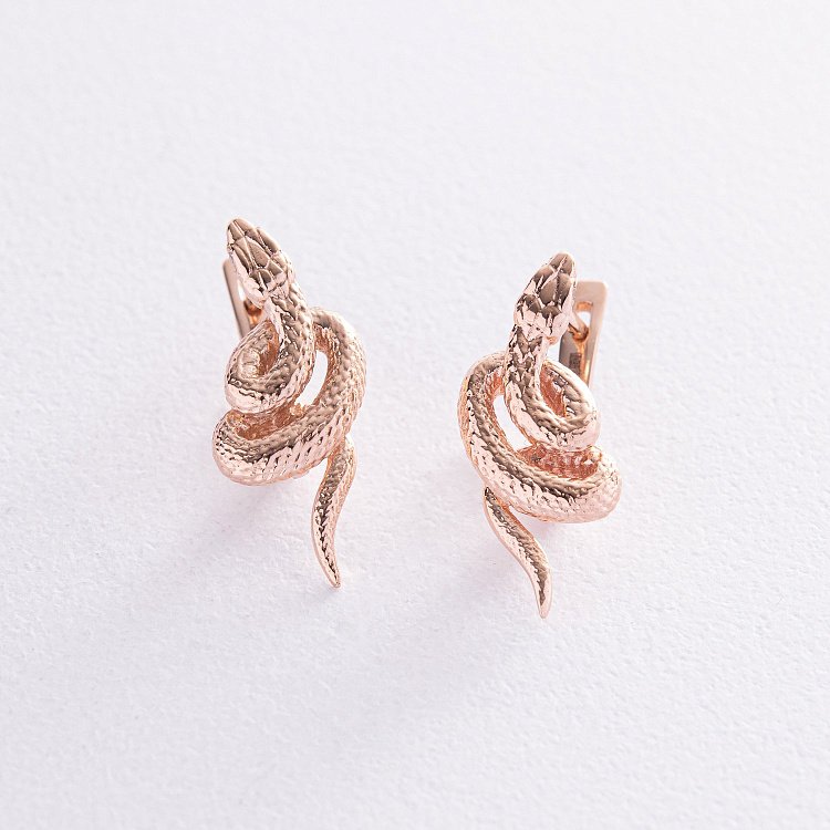 Золотые серьги "Змеи" (белые фианиты) с08470 от ювелирного магазина Оникс - 4