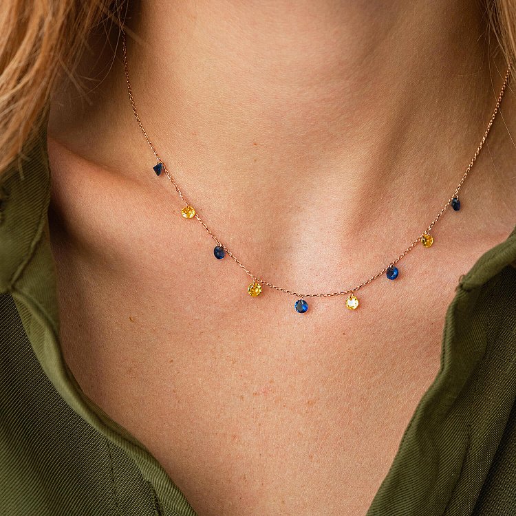 Золотое колье "Украинка" (синие и желтые фианиты) кол02320 от ювелирного магазина Оникс - 7