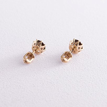 Золотые серьги - пусеты с дымчастым кварцом с06943 №3