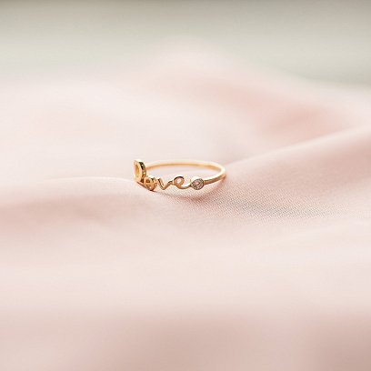 Каблучка "Love" в жовтому золоті з фіанітом к06762 №4