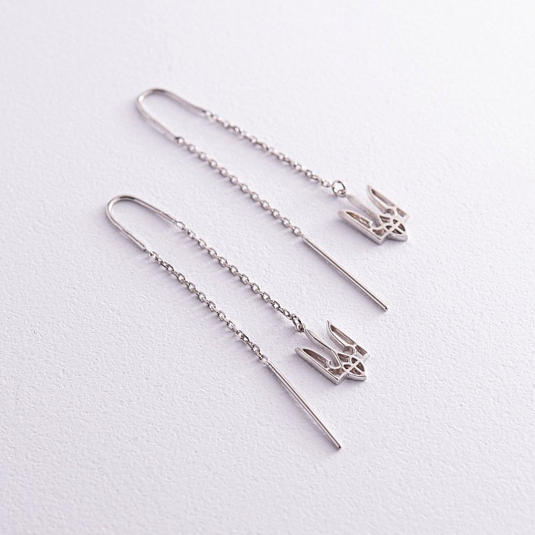 Сережки - протяжки "Герб України - Тризуб" у сріблі 123240 від ювелірного магазину Онікс