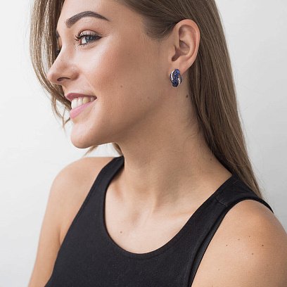 Золоті сережки з сапфірами і діамантами сб0069gm №5