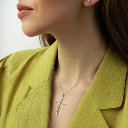 Золоте кольє "Хрестик" з діамантами колб0189va №2