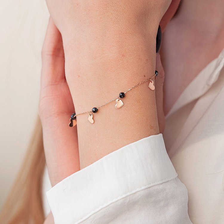 Золотий браслет "Сердечка" (фіаніти) б04883 від ювелірного магазину Онікс - 1