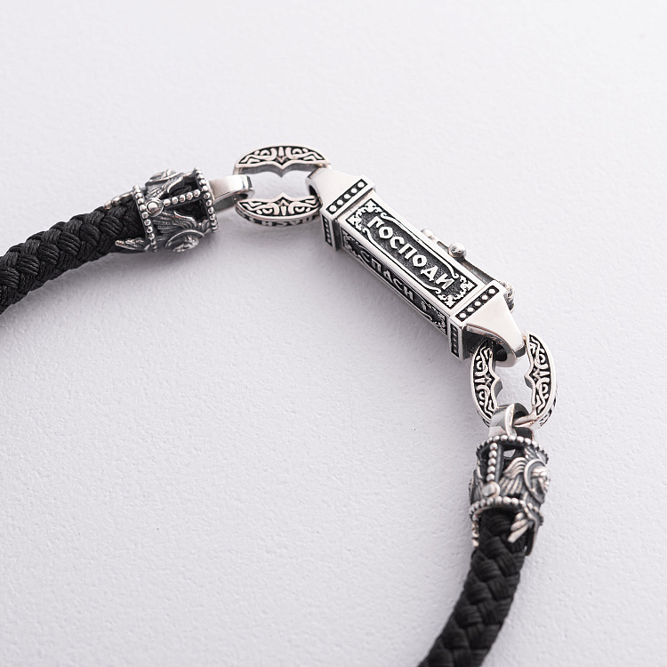 Шовковий браслет "Спаси та Збережи. З образами святих" зі срібними вставками 1093б від ювелірного магазину Онікс - 2