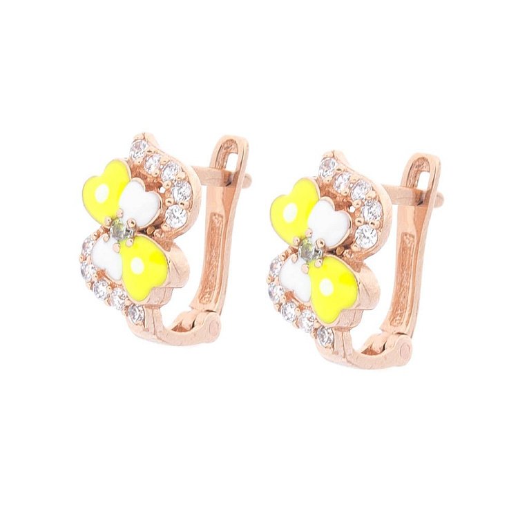 Золоті дитячі сережки "Конюшина" (фіаніти, емаль) с03979з від ювелірного магазину Онікс - 1