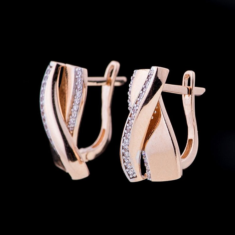 Золоті сережки з фіанітами с04523 від ювелірного магазину Онікс - 1