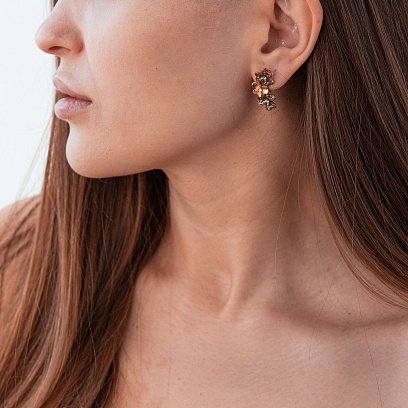 Золоті сережки з квіточками (фіаніт) с06173 №2