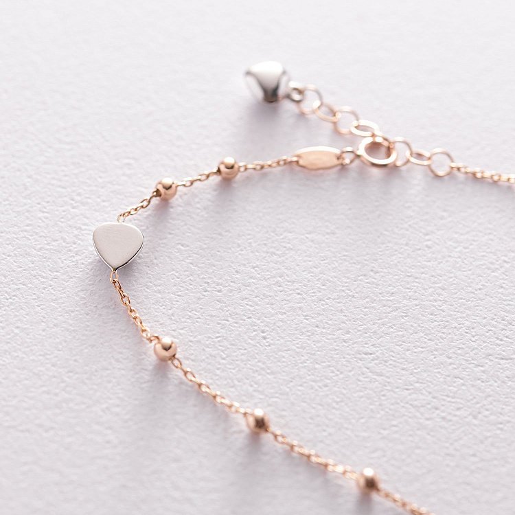 Золотой браслет "Шарики и сердце" на ногу б03950 от ювелирного магазина Оникс - 2