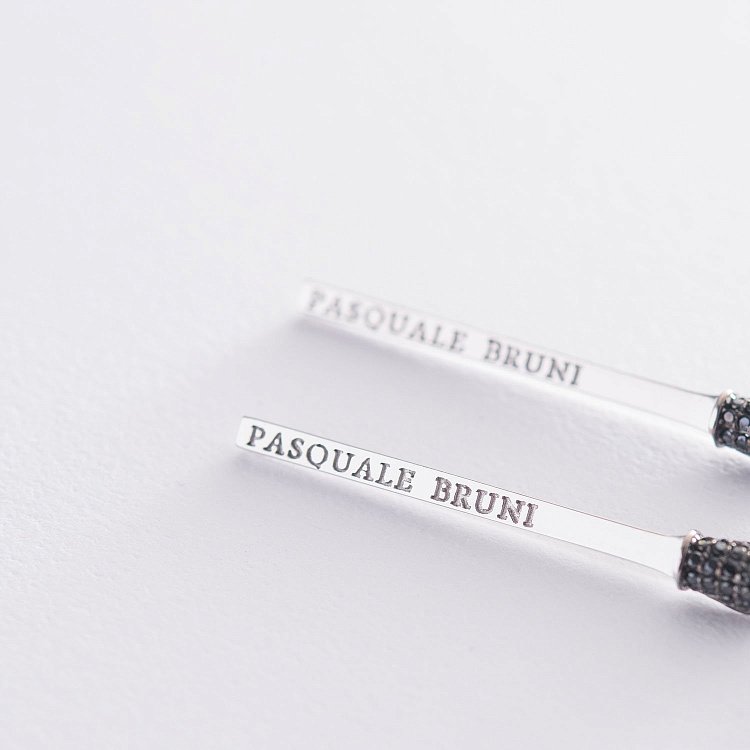 Золотые серьги "Спички" (черные фианиты) с06279 от ювелирного магазина Оникс - 2