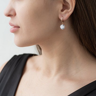 Сережки "Захоплення" з фіанітами в червоному золоті с04245 №2