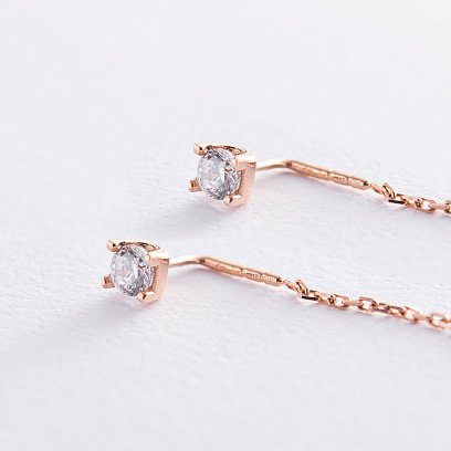 Золоті сережки - протяжки (фіаніти) с06854 №4