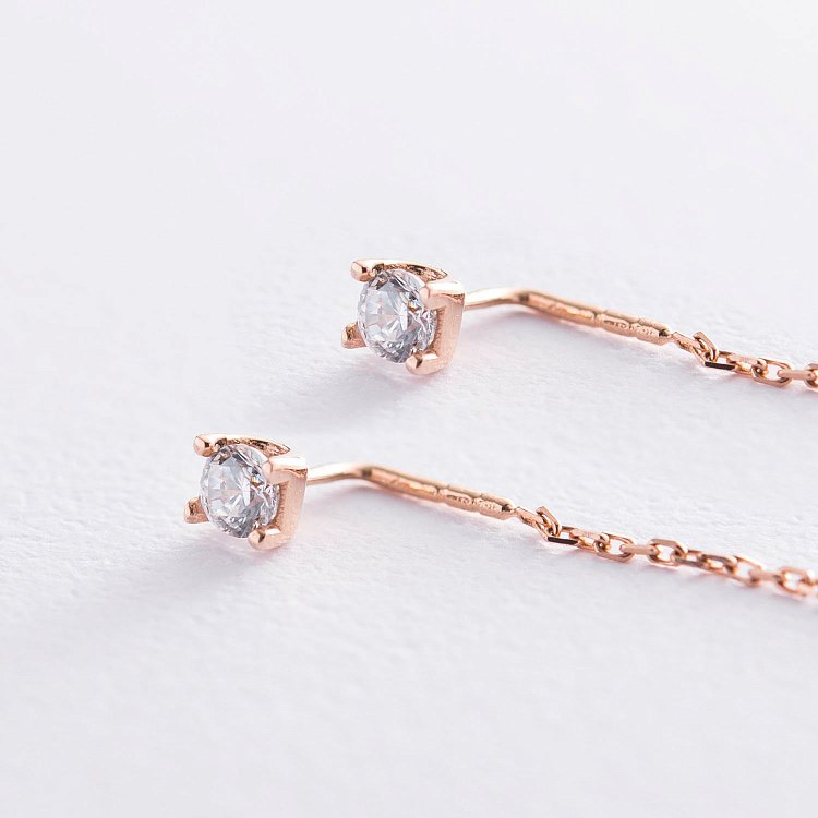 Золоті сережки - протяжки (фіаніти) с06854 від ювелірного магазину Онікс - 3