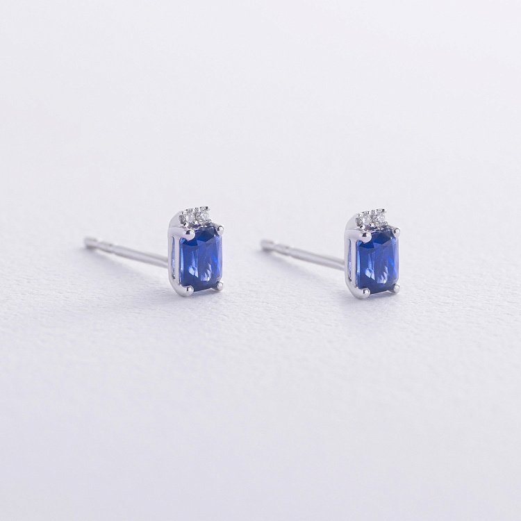 Золоті сережки - пусети (сапфіри, діаманти) сб0502nl від ювелірного магазину Онікс