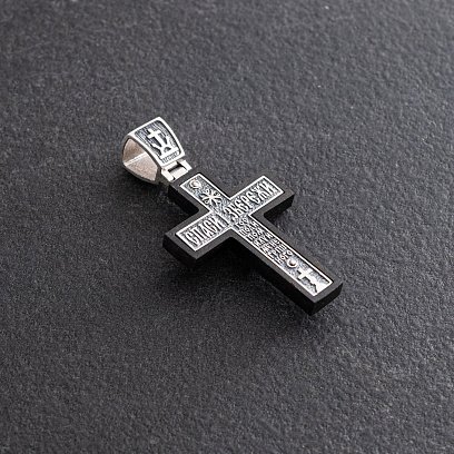 Срібний хрест "Розп'яття. Спаси і Збережи" з ебеновим деревом mini 1340 №5