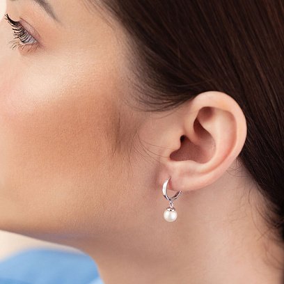 Серьги - кольца с жемчугом (белое золото) с08358 №7