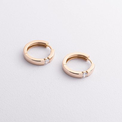 Золотые серьги-кольца с фианитом с06456 №3