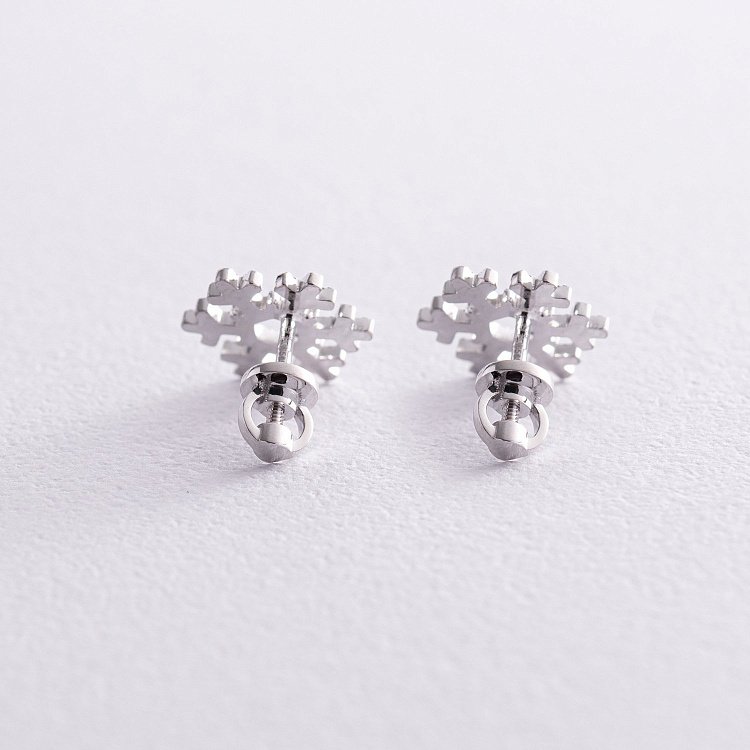 Золотые серьги - пусеты "Снежинки" с бриллиантами 311931121 от ювелирного магазина Оникс - 2