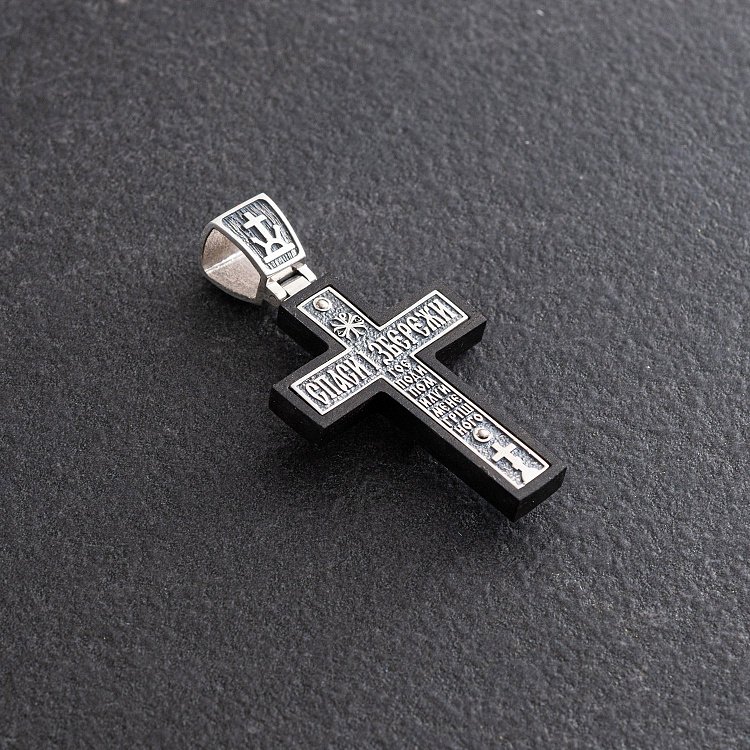 Срібний хрест "Розп'яття. Спаси і Збережи" з ебеновим деревом mini 1340 від ювелірного магазину Онікс - 4