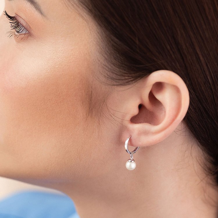 Серьги - кольца с жемчугом (белое золото) с08358 от ювелирного магазина Оникс - 7