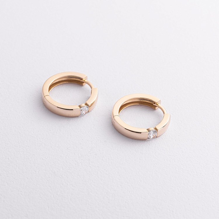 Золотые серьги-кольца с фианитом с06456 от ювелирного магазина Оникс - 2