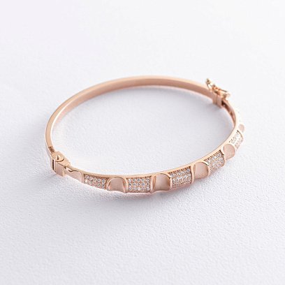 Жесткий браслет в красном золоте (фианиты) б04546