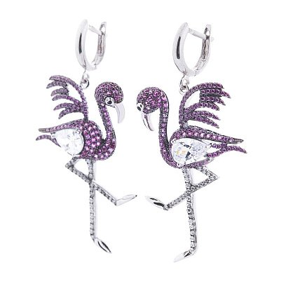 Серебряные серьги "Цапля" (фианит) 122406 №2