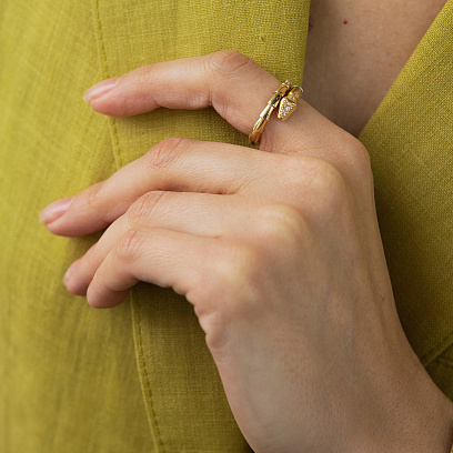 Каблучка "Змія" у жовтому золоті (фіаніти)к08358 №2