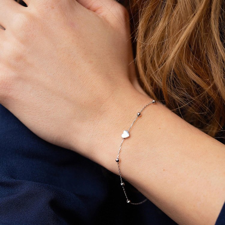 Браслет "Сердечко" в белом золоте б05187 от ювелирного магазина Оникс - 3