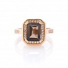 Золотое кольцо (дымчатый кварц, фианиты) к03586 от ювелирного магазина Оникс - 2