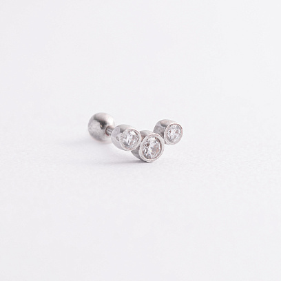 Одиночна срібна сережка в хрящ вушка (фіаніти) 40069