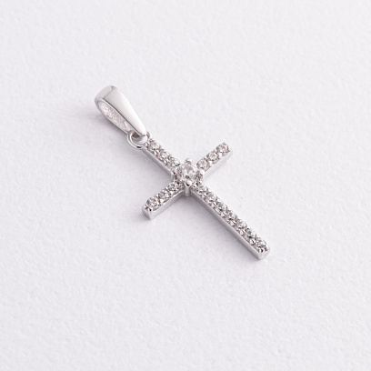 Хрестик у білому золоті (фіаніти) п04055