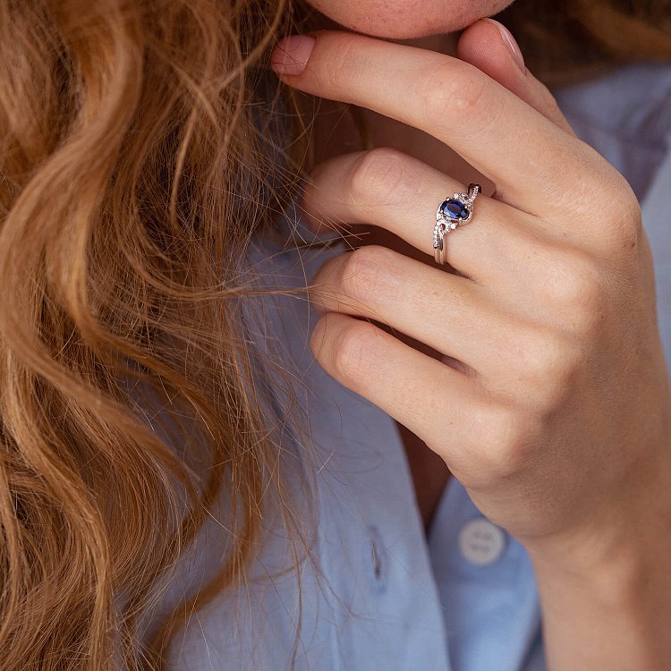 Золота каблучка з діамантами і сапфіром C01297R від ювелірного магазину Онікс - 3