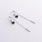 Срібні сережки - протяжки "Сердечки" (емаль, фіаніти) 123287 от ювелирного магазина Оникс