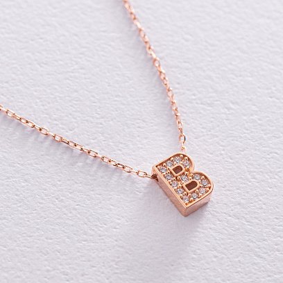 Кольє з буквою "В" в червоному золоті (фіаніти) кол01255В №3