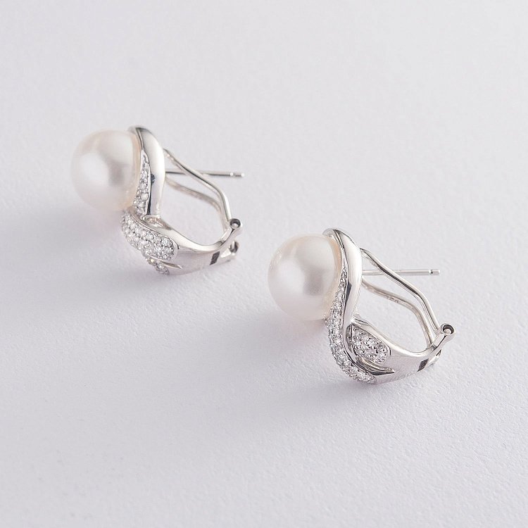 Золотые серьги с жемчугом и бриллиантами с1174 от ювелирного магазина Оникс - 2