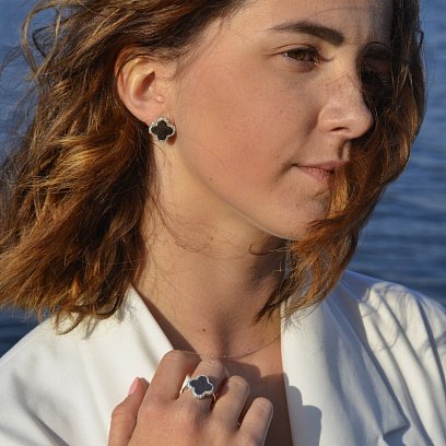 Золота каблучка "Конюшина" з фіанітами к06218 №2