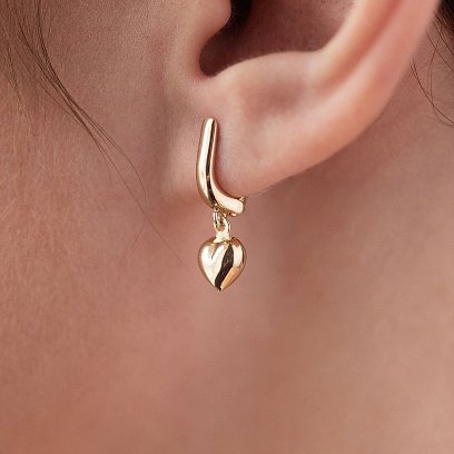 Серьги "Сердечки" в желтом золоте с08389 №4