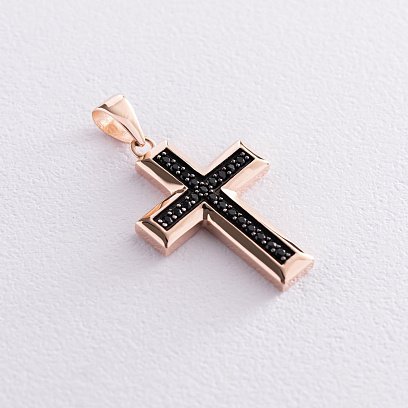 Крест в красном золоте (черные фианиты) п03497