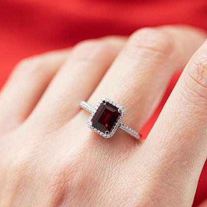 Серебряное кольцо с синт. рубином и фианитами 1856/1p-HRUB №4