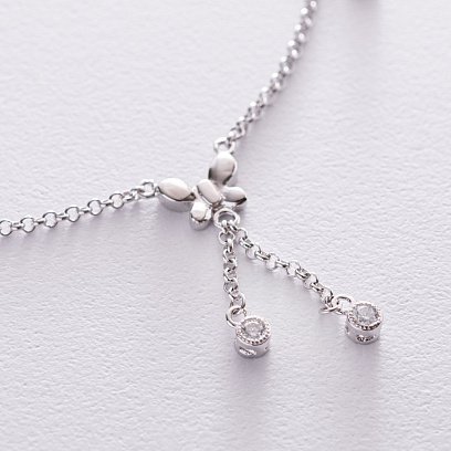 Серебряный браслет "Бабочка" на ногу (фианиты) 141563 №3