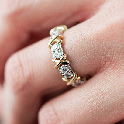 Каблучка "Rosie" з фіанітами (біле, жовте золото) к08398 №4