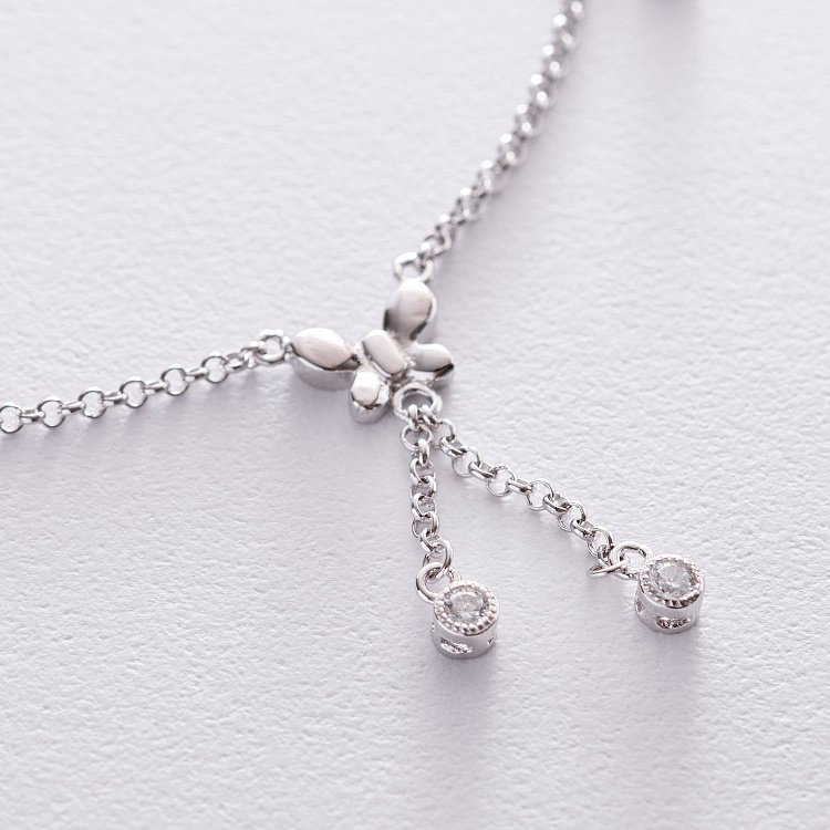 Серебряный браслет "Бабочка" на ногу (фианиты) 141563 от ювелирного магазина Оникс - 2